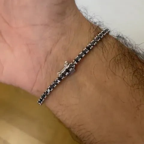 5ct Round-cut Obsidian Sterling Silver Handmade Bracelet
