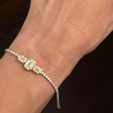 6ct Emerald-cut Sterling Silver Handmade Bracelet