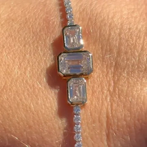 6ct Emerald-cut Sterling Silver Handmade Bracelet