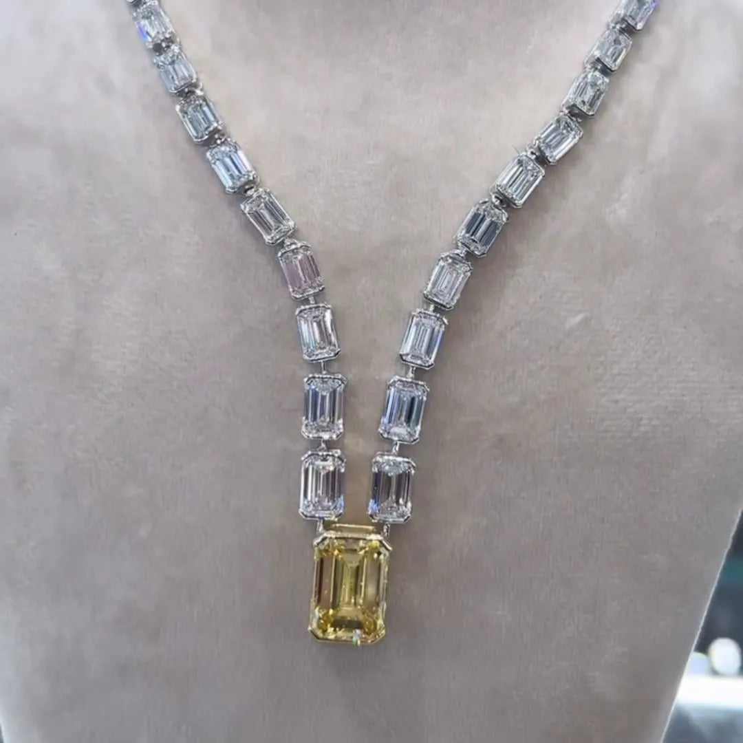 40ct Emerald-cut Sterling Silver Handmade Necklace