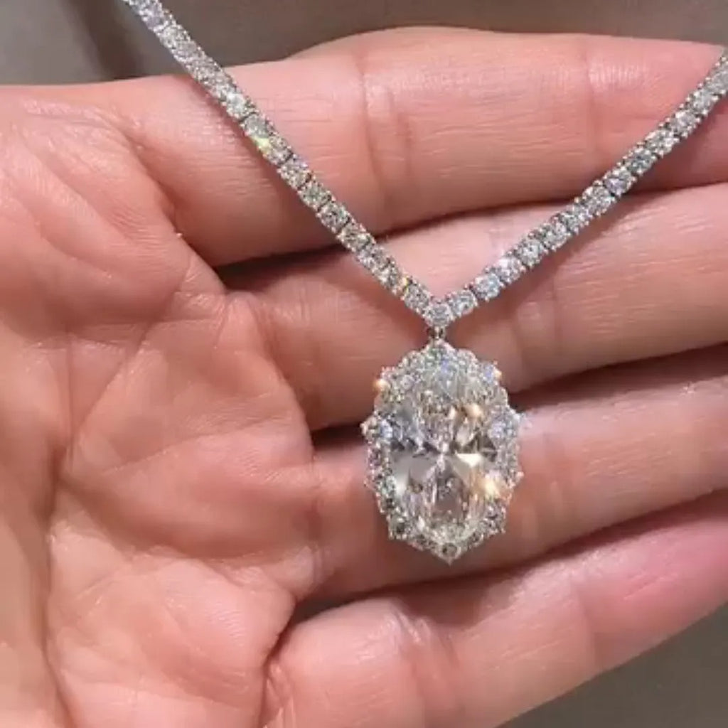 10ct Oval-cut Super Sparkly Sterling Silver Handmade Necklace