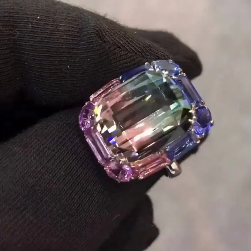 6.8ct Cushion Cut Bi-color Pink & Blue Tourmaline Handmade Sterling Silver Ring