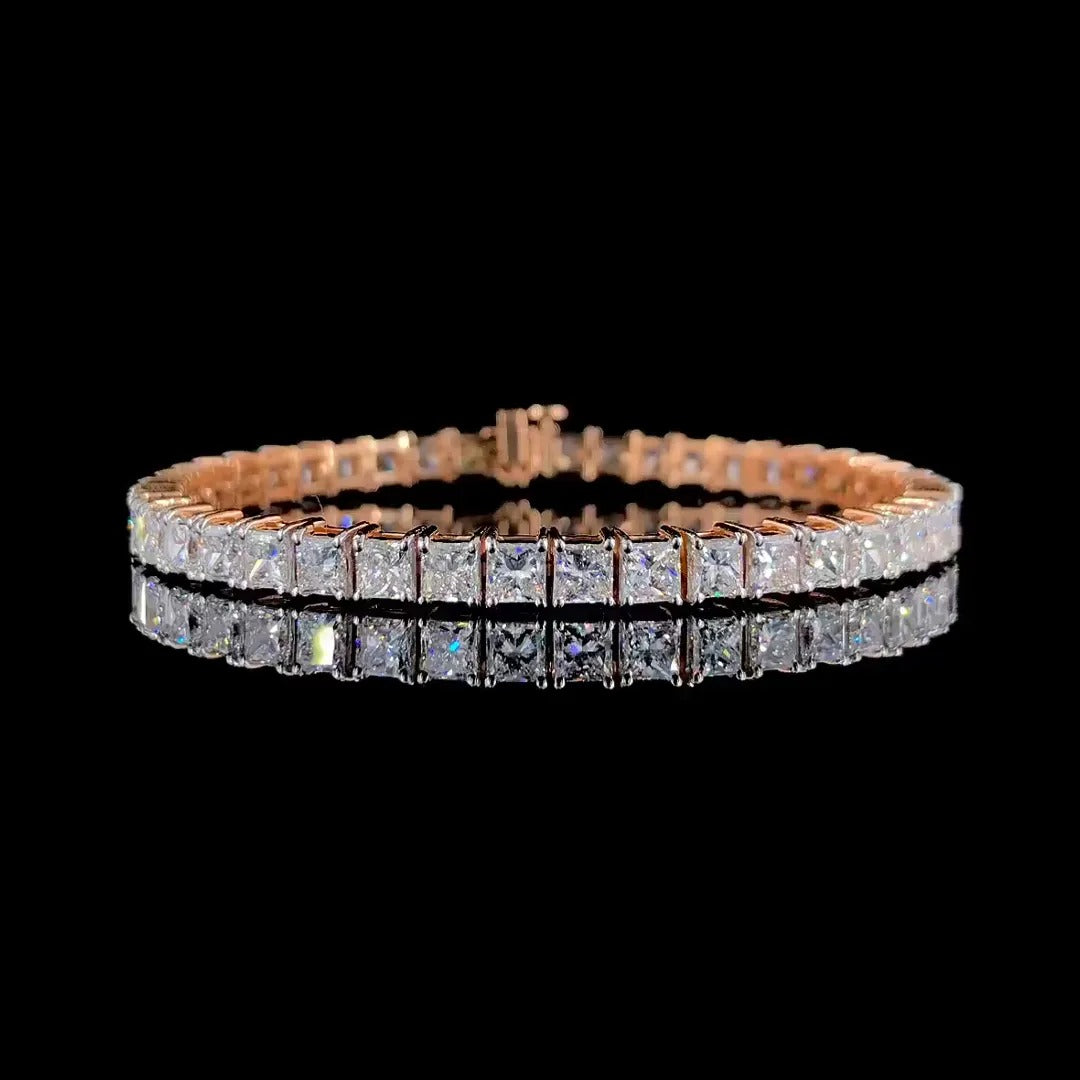 13ct Princess-cut Sterling Silver And Rose Gold-plated Handmade Bracelet