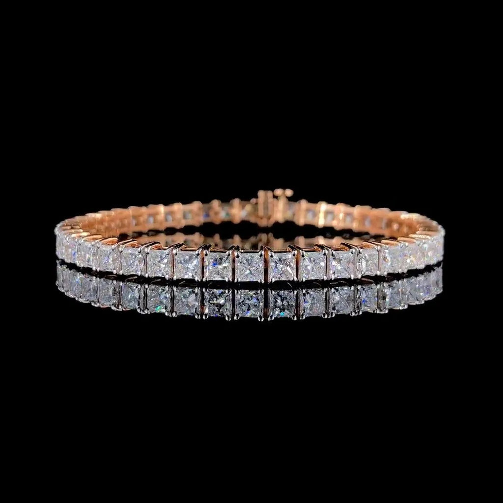 13ct Princess-cut Sterling Silver And Rose Gold-plated Handmade Bracelet