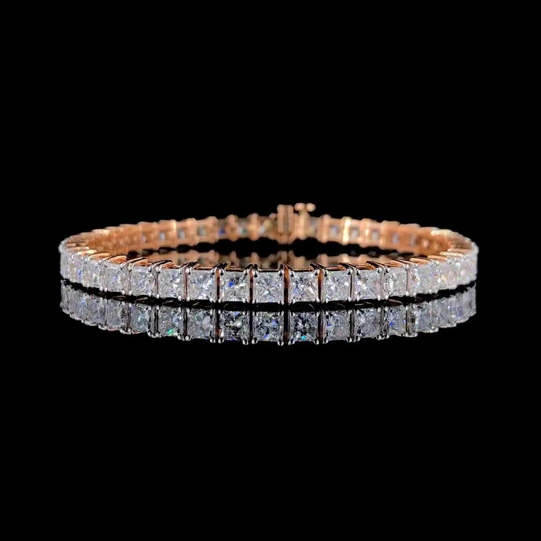 13ct Princess-cut Sterling Silver And Rose Gold-plated Handmade Bracelet