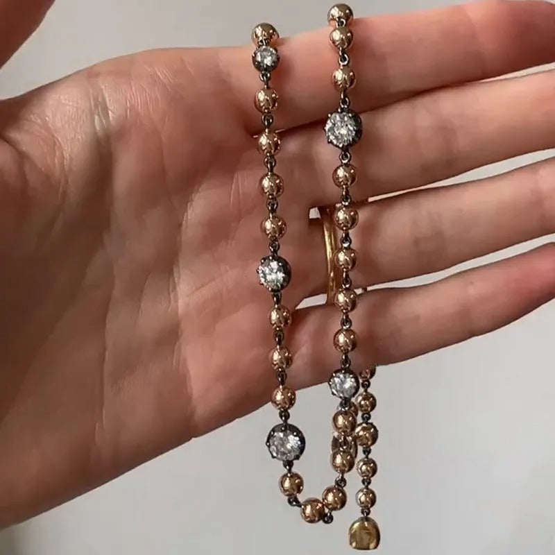 7ctw Round Cut White Sapphire Ball Chain Necklace In Roe Gold