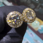 2.5ctw Round Cut White Sapphire Halo Yellow Gold Stud Earrings
