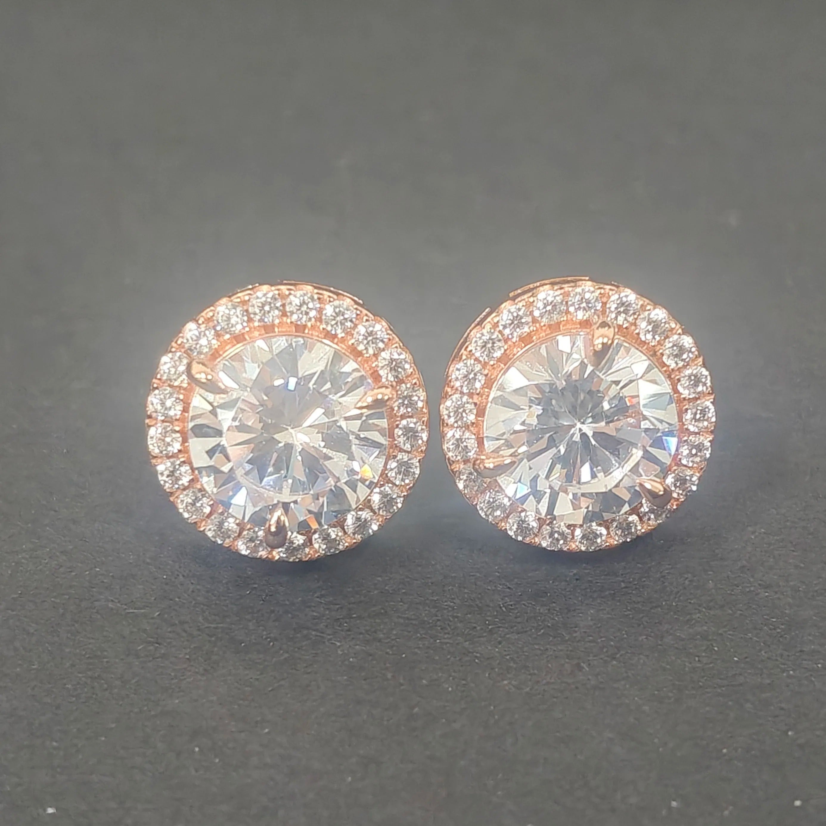 8.5ctw Round-cut Super Shiny Sterling Silver Plated With Rose Gold Handmade Studs