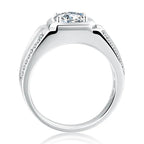 Sterling Silver Delicate Round Cut Men's Wedding Ring