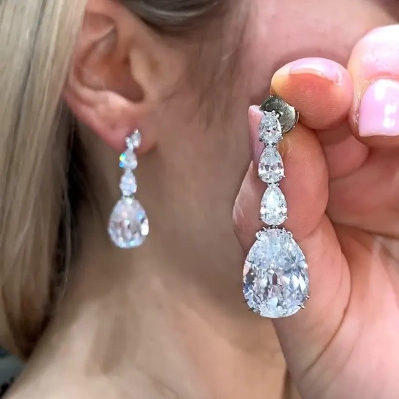 14ct Pear Cut White Sapphire Handmade Drop Earrings