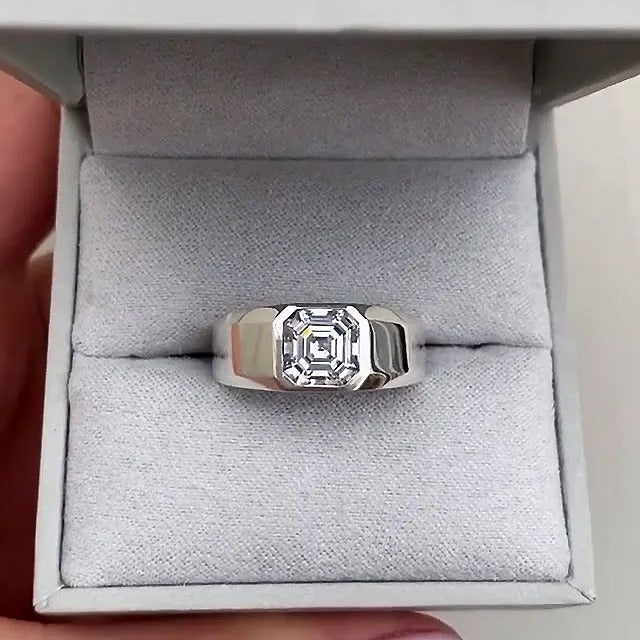 4ct Asscher Cut Handmade Men's Ring
