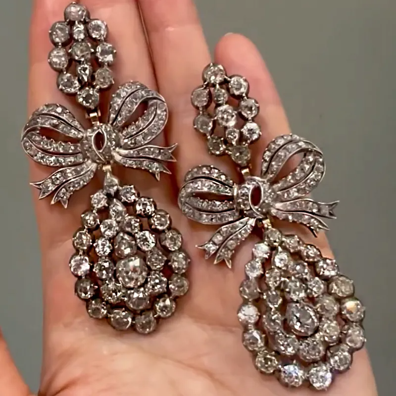 7.0 Carat Luxurious Vintage Round Cut White Gemstone Bow Earrings