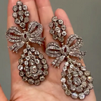 7.0 Carat Luxurious Vintage Round Cut White Gemstone Bow Earrings