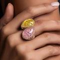 6.0CT Yellow And Pink Color Separation Double Pear Cut Diamonds Ring