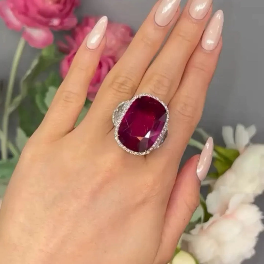 12ct Elongated Cushion Cut Ruby Sterling Silver Vintage Banquet Ring