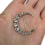 14 Karat Gold Silver Clear Paste Crescent Moon Pin Brooch