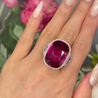12ct Elongated Cushion Cut Ruby Sterling Silver Vintage Banquet Ring